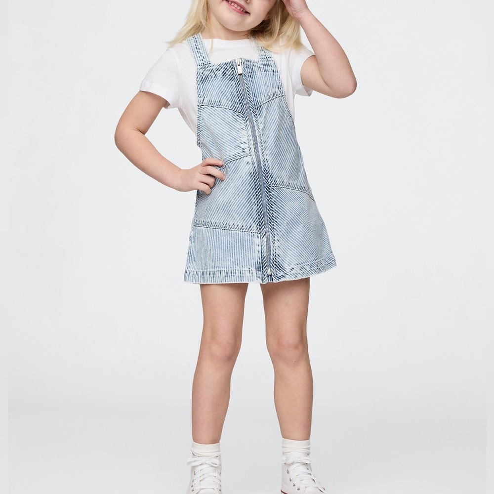 Toddler Patchwork Striped Denim Skirtall In Indigo Stripe